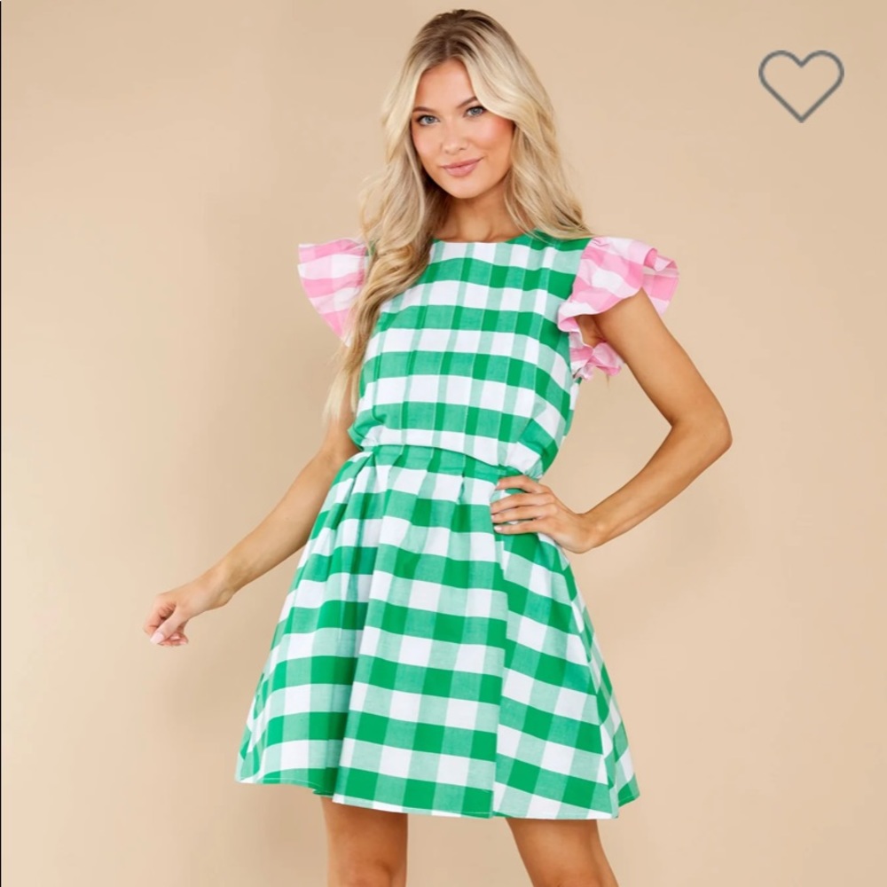 Charm Your Way Green And Pink Gingham Dress - Red Dress Boutique X-Small
